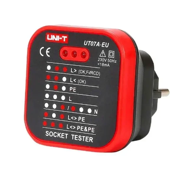 UNI-T UT07A-EU Socket Tester, 230V 50-60Hz, Wiring and Earth Fault Detection