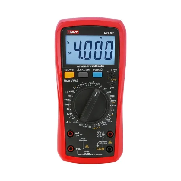 UNI-T UT105+ Automotive Digital Multimeter, 1000V DC/AC, 10A, VFC, RPM, Dwell Angle