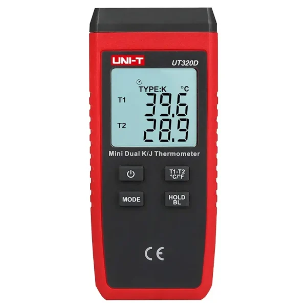 UNI-T UT320D Dual-Channel Contact Thermometer, K/J Type, T1-T2 Difference
