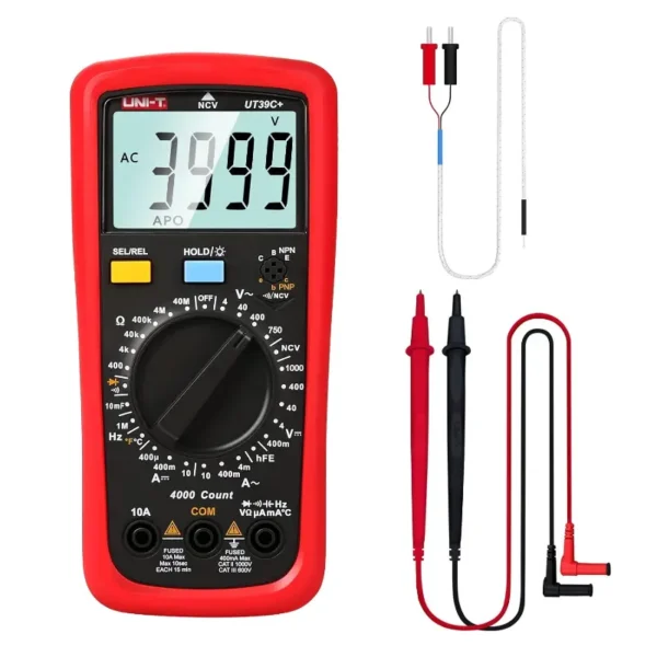 UNI-T UT39C+ Manual-Range Digital Multimeter, 1000V/750V DC/AC, 10A, Temperature up to 1000°C