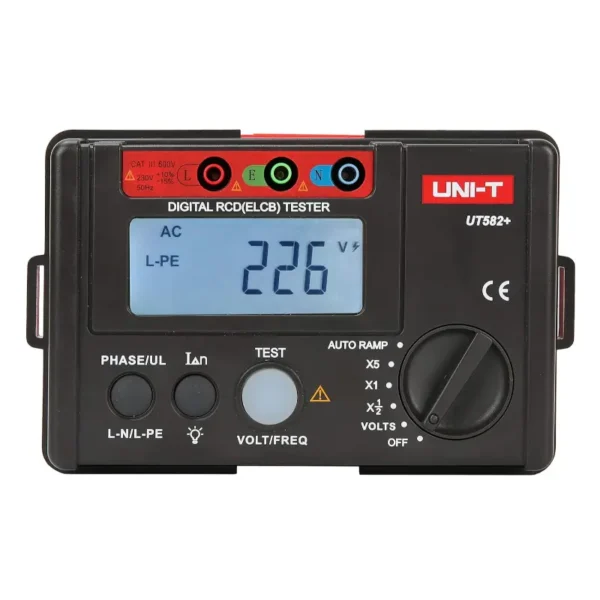UNI-T UT582+ RCD/RCBO Tester, Auto Ramp Mode, 30V–600V, CAT III 300V